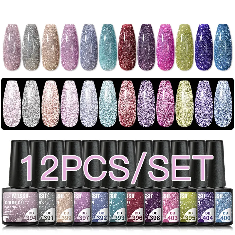 

Mtssii 10/12PCS Reflective Glitter Gel Nail Polish Set Fluorescent Nail Gel Semi Permanent Varnishes Soak Off UV LED Gel Kits