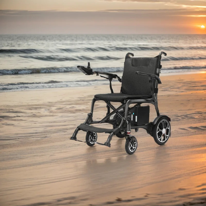 

High Strength Carbon Fiber Folding Portable Wheelchair With All Terrain Outdoor Lithium Battery Motorized Wheelchair For Elder