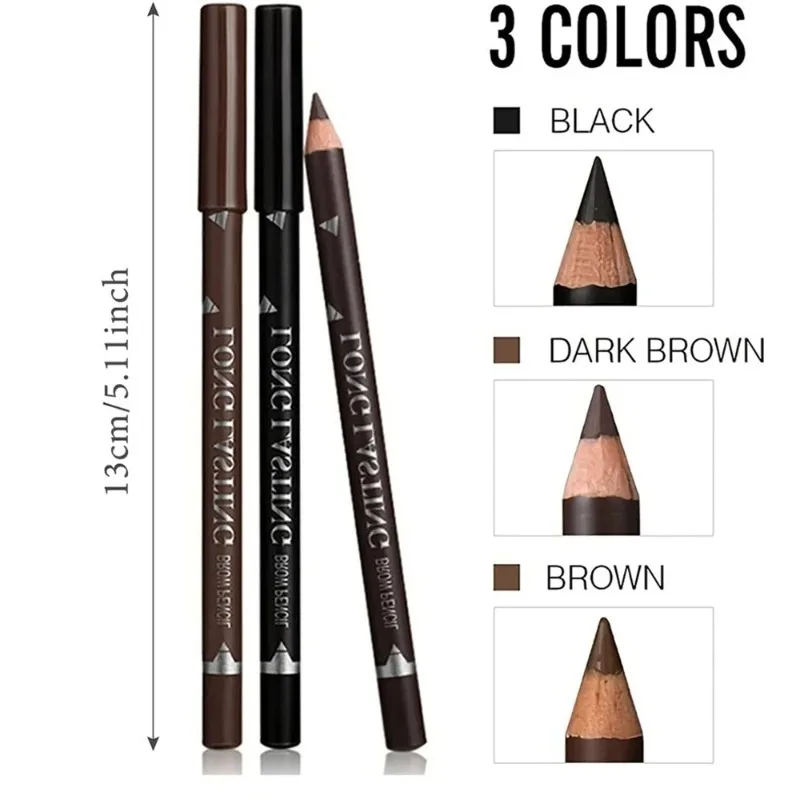 1-12Pcs Waterproof Black Brown Eyebrow&Eyeliner Pencil Long Lasting Sweat Proof Halo Proof Wooden Pole Liner Cosmetic Pen 3Color