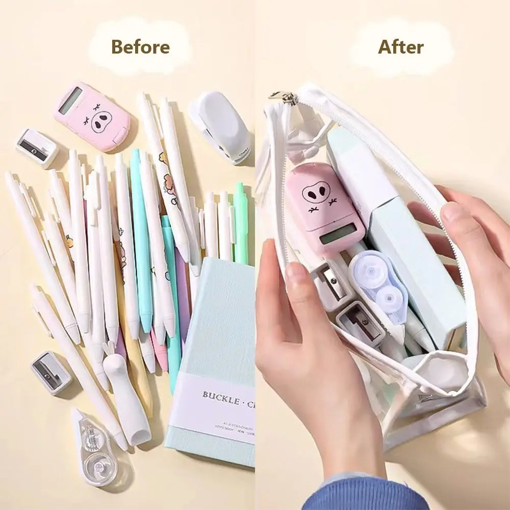 Multifunctional PVC Pen Bag Waterproof Transparent Pencil Case Zipper Design Large Capacity Stationery Storing Bag Gift
