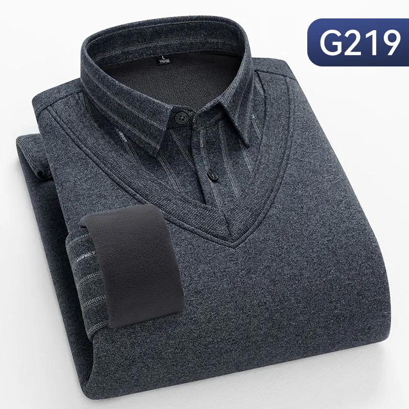 England Style long-sleeve shirts for men Knit Sweaters Fake Two Piece Thick Pullover tops Turn-down Collar Warm office clothes