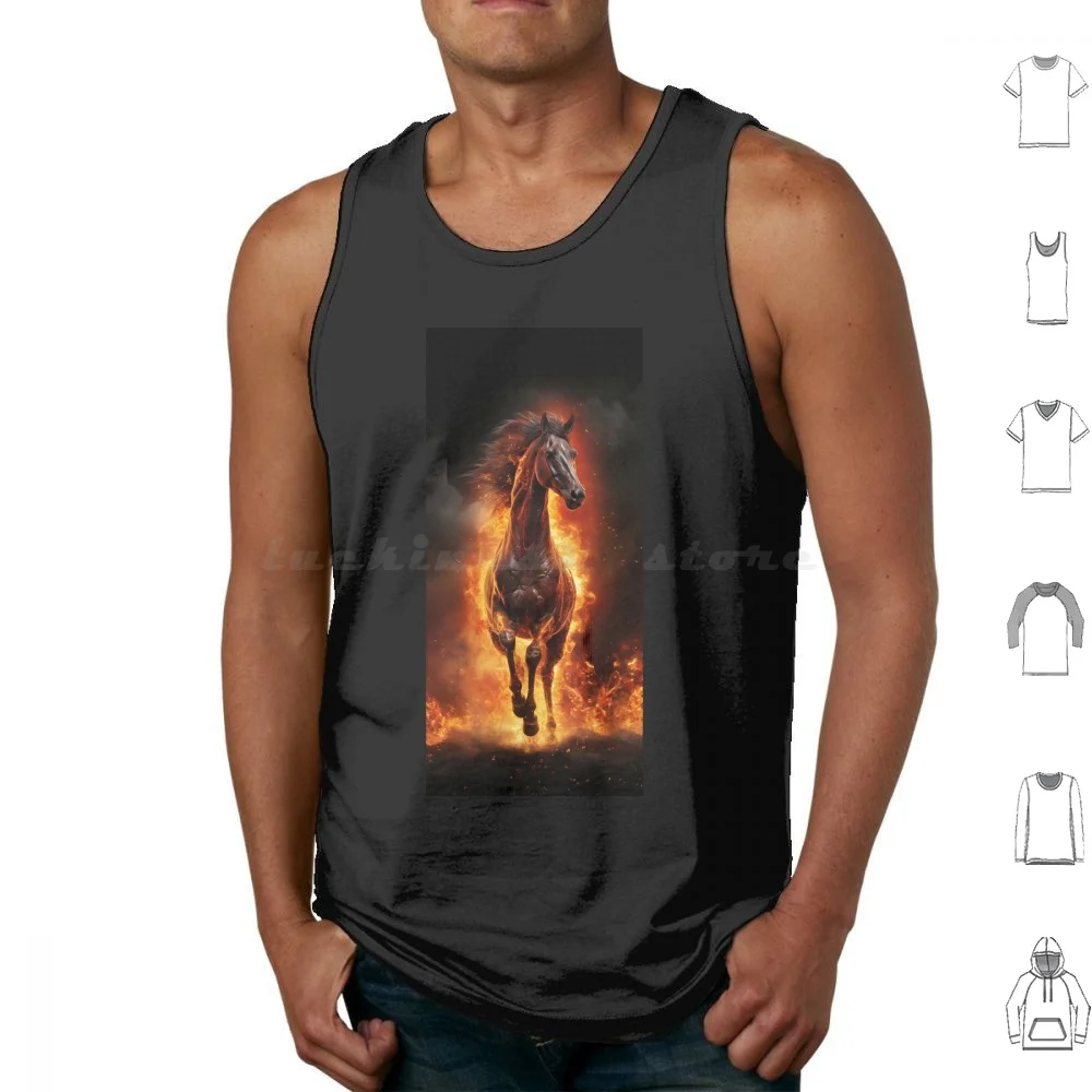 Horse With Fire Flames Tank Tops Print Cotton Horse Fire Horse Lover Cool Fantasy Stallion Fire Horse Unicorn Funny Red