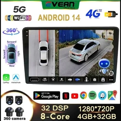 Evean Octa Core 4G SIM 9/10 inch Car Radio Qled Wireless Carplay And Android Auto 2 din Multimedia Player 360 Panoramic System