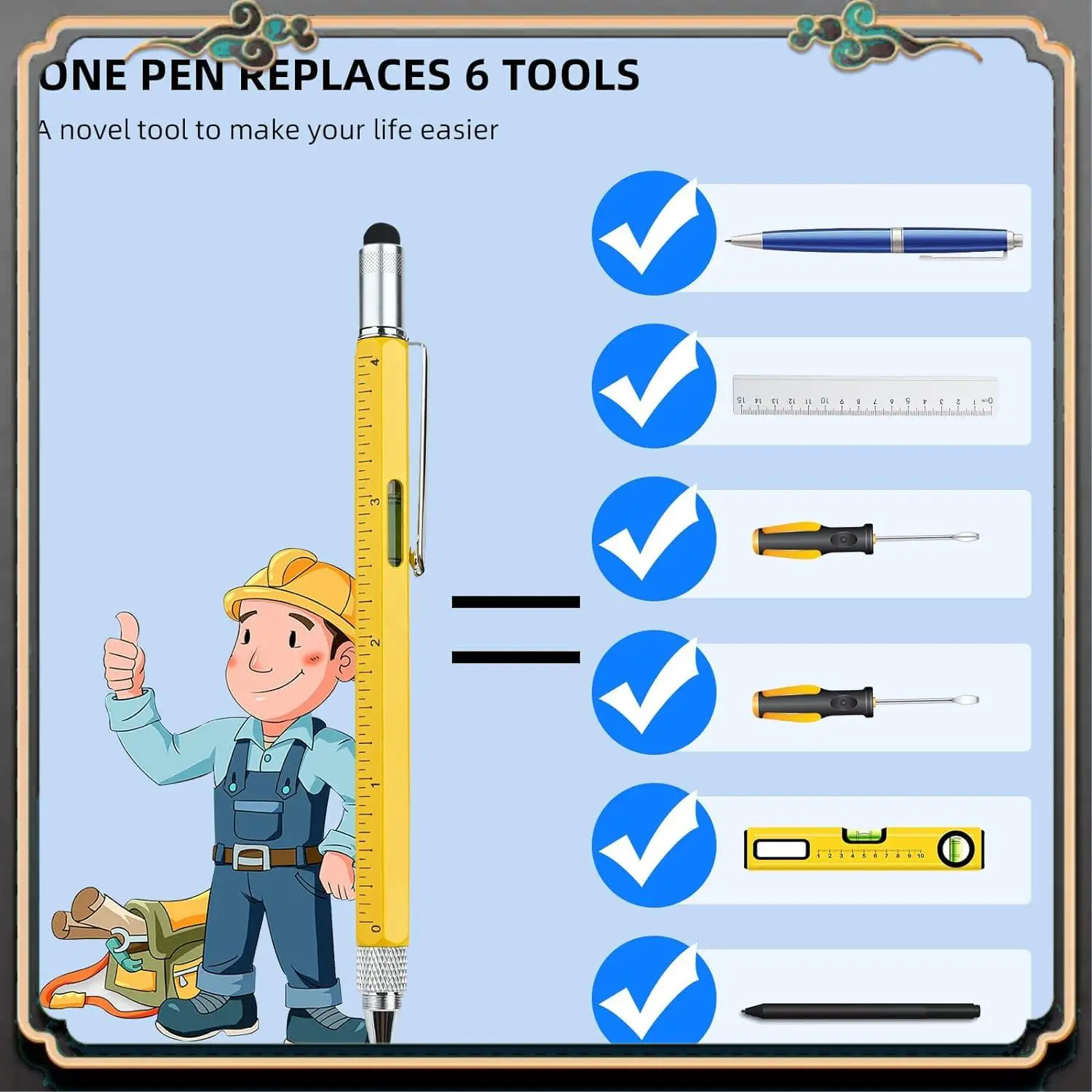 ASMA-Multitool Pen Coole Gadgets, neuartiger Stift mit Stift, Wasserwaage, Lineale, Schraubendreher, Geburtstagsgeschenke für Papa und Ehemann
