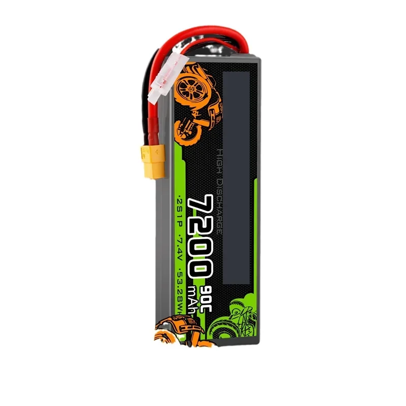 High Performance 2S 7.4V 90C Lipo Battery 5200mAh 6200mAh 7200mAh For 4WD RC Competition Car