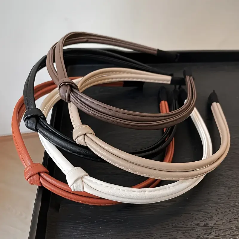 3/5 pieces, minimalist solid color PU synthetic leather knotted headband for women, simple daily casual hair accessories
