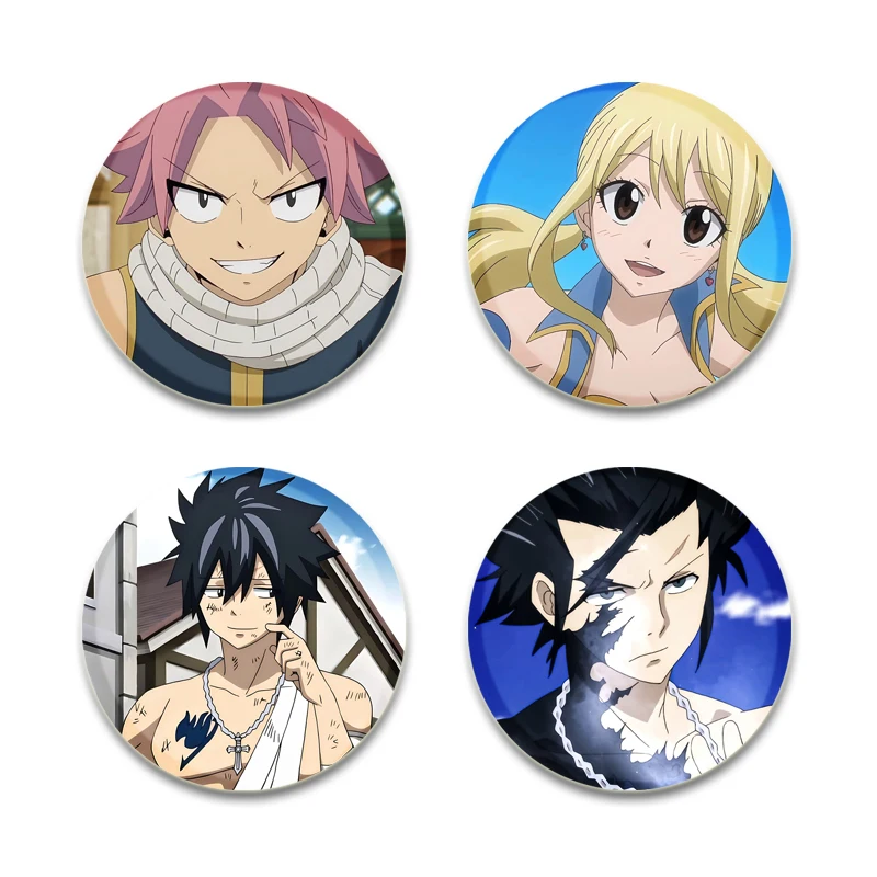 Anime Badge Fairy Tail Natsu Dragneel HD Print Brooches Round Cartoon Figure Display Lapel Pins Jewelry Gift Accessory