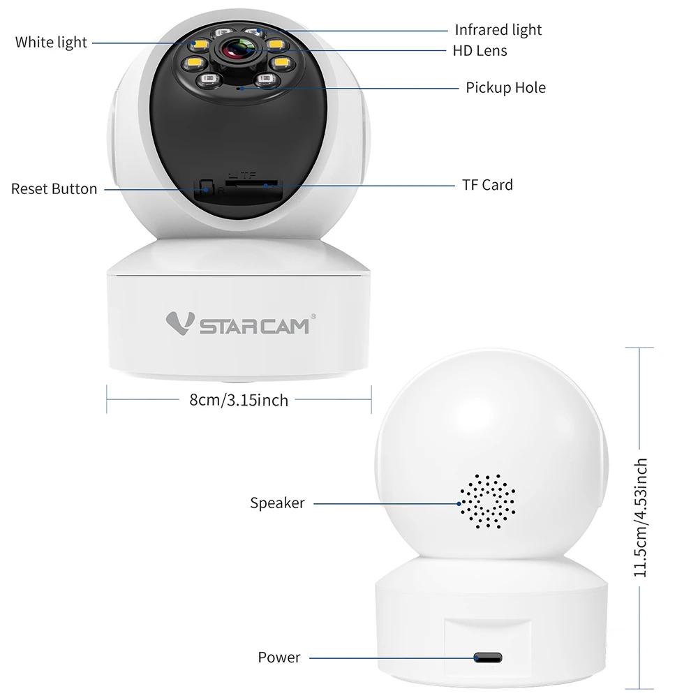 Vstarcam Indoor Security Camera for Home 360° Coverage Color Night Vision 2-Way Audio Motion Detection Customize Zone