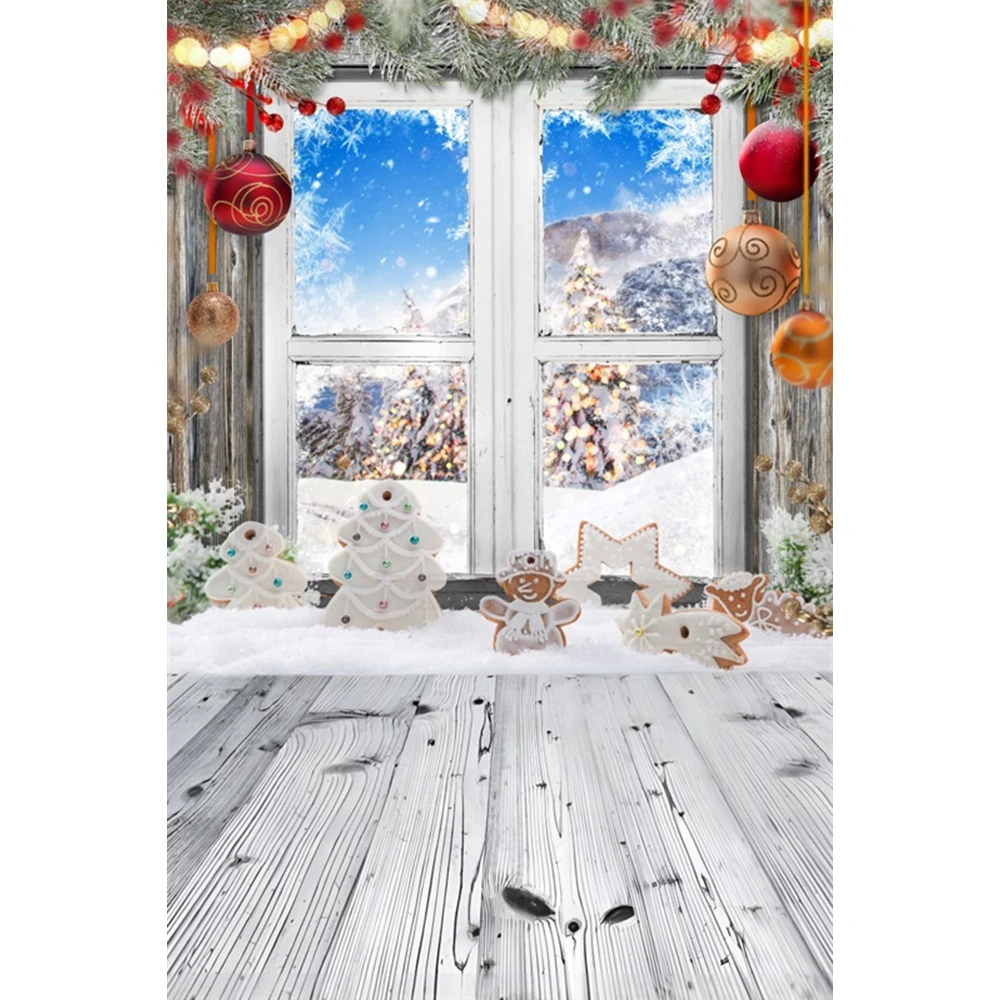 Merry Christmas Backdrop Wooden Floor Fireplace Gifts Winter Snow Xmas Tree Baby Portrait Photography Background Photo Studio