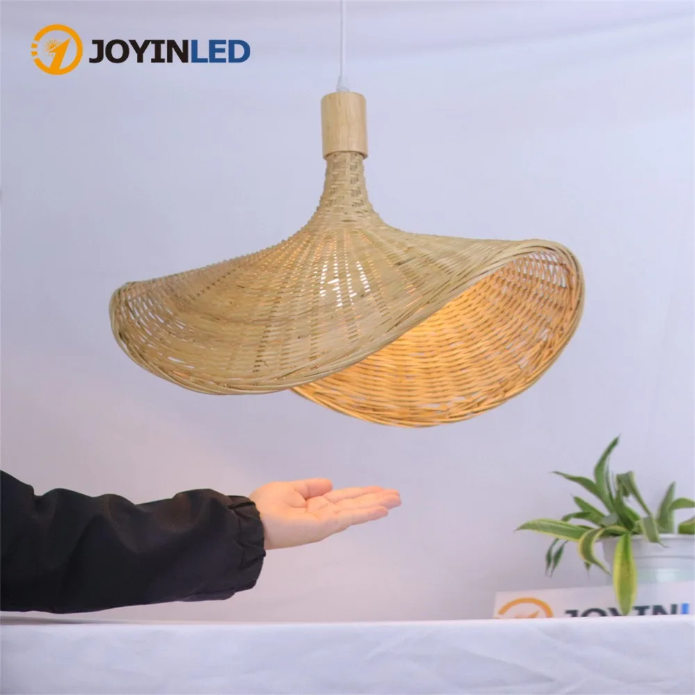 

JOYINLED New Chinese Bamboo Pendant Light Tea Room Rattan Japanese Chandelier Straw Hat LED Hanging Lamp for Stairs Lights