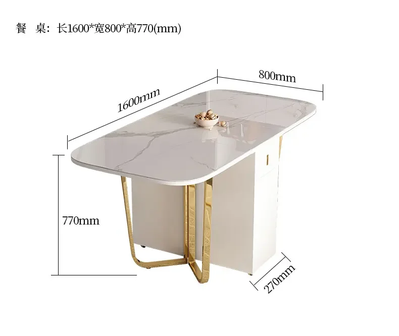 

Складной обеденный стол с каменной тарелкой и боковой шкаф объединены и выдвигаются.