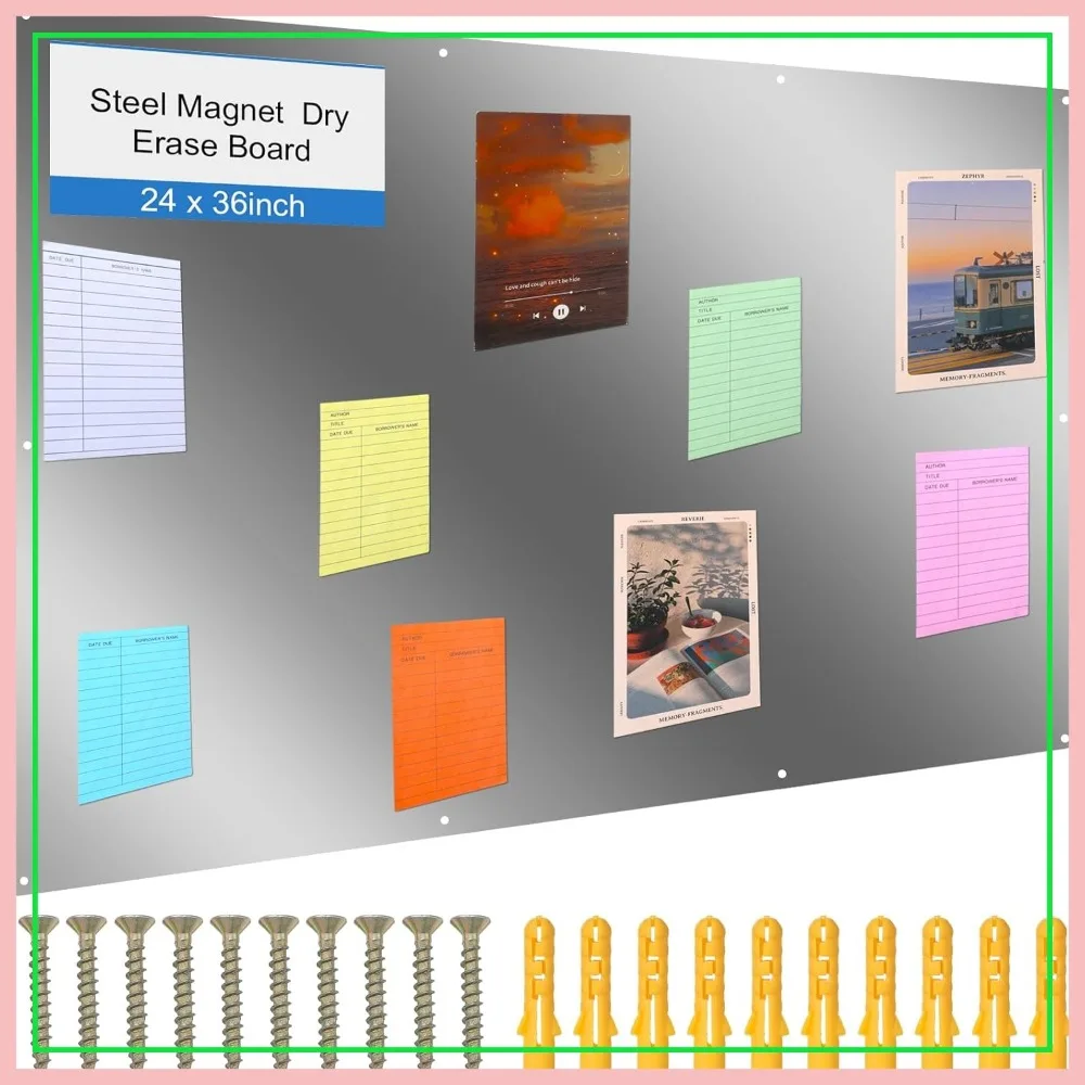 

Magnetic Bulletin Board for Walls, 24x36 Inch Steel Board with Screws, Dry Erase, Display Photos Notes Home Office Classroom