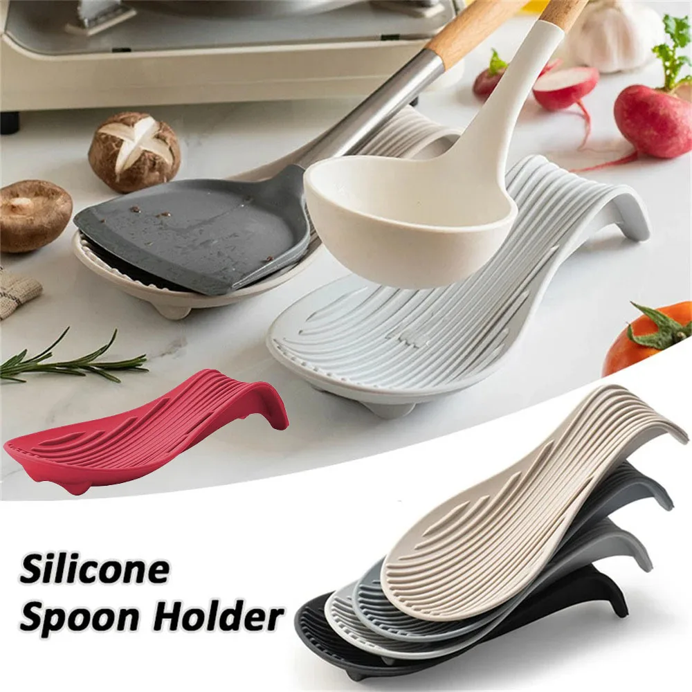 

Creative Kitchenware Silicone Shelves Kitchen Soup Spoon Silicone Spoon Household Thickened Heat Insulation Silicone Spoon Mat