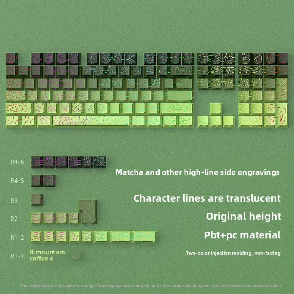 

KUXM Matcha Contour 4.0 Keycaps Original Height 130 Keys Two-Color Small Full Set Cracked Luminous