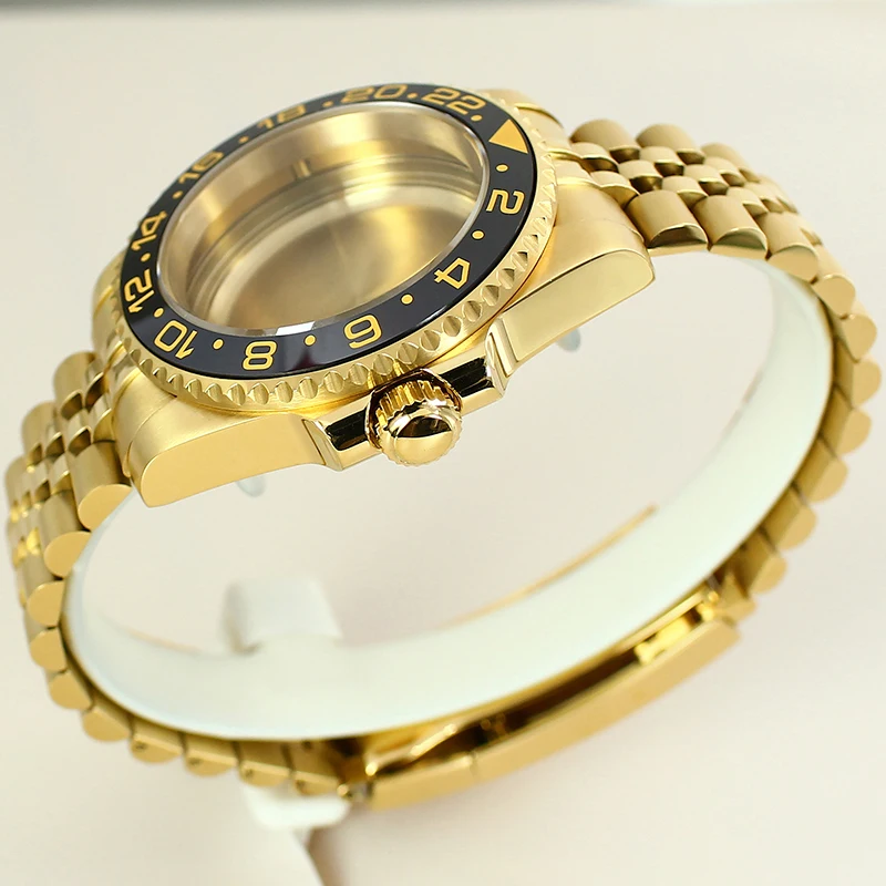 40mm caixa de relógio ouro 5 links pulseira vidro safira para nh35 nh36 nh34 4r36 miyota 8215 eta 2824 movimento gmt moda à prova dwaterproof água