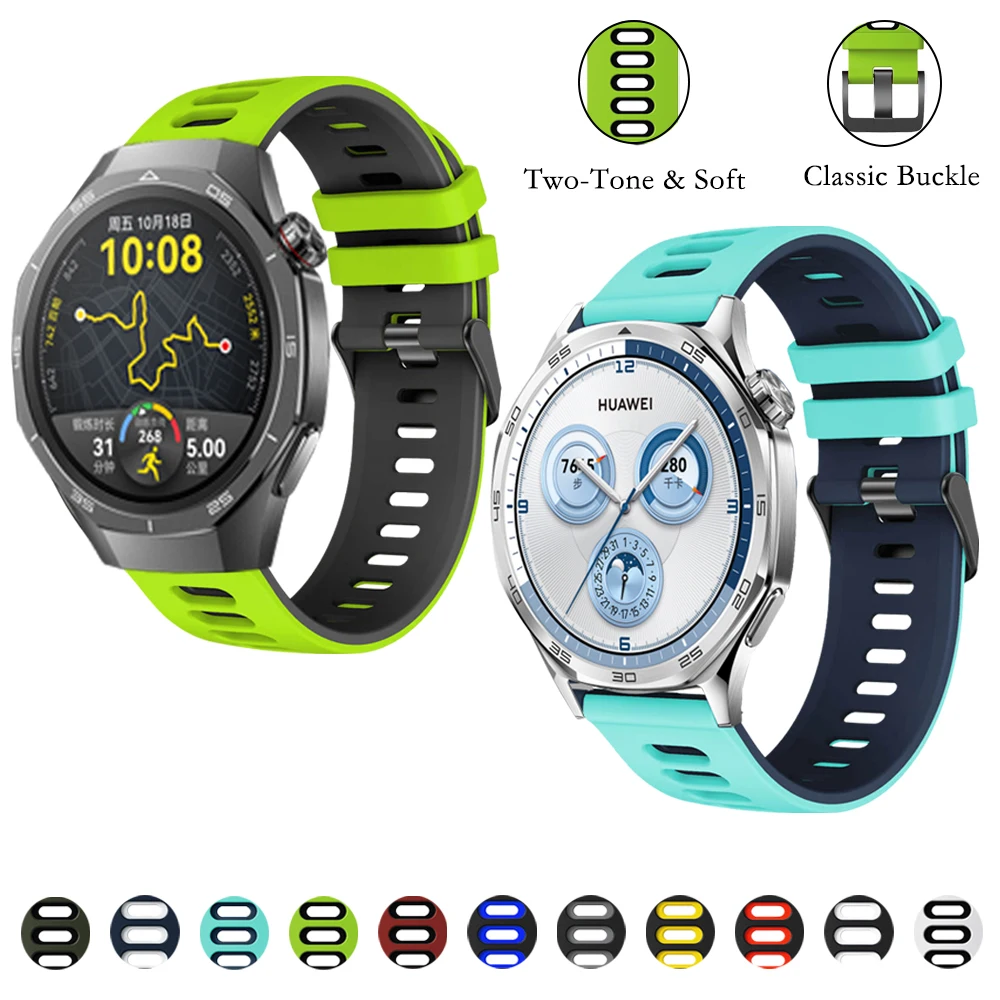 Sport Silicone Two Tone Strap for Huawei Watch GT5 Pro/GT5/GT4/GT3 22mm Universal Bracelet for Huawei GT5/GT5 Pro Men Women Band