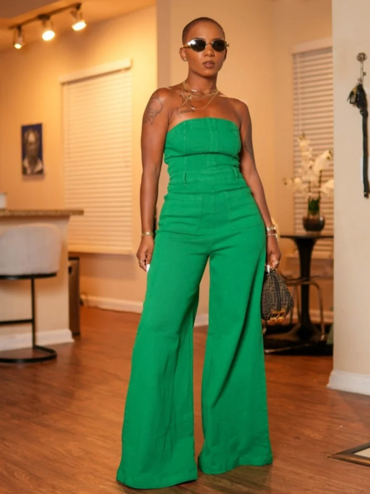 

Sister Star Women's Jumpsuit Fashion Sexy Strapless Pure Color Wide Leg Temperament Commuting Personality Street Jumpsuit Outfit