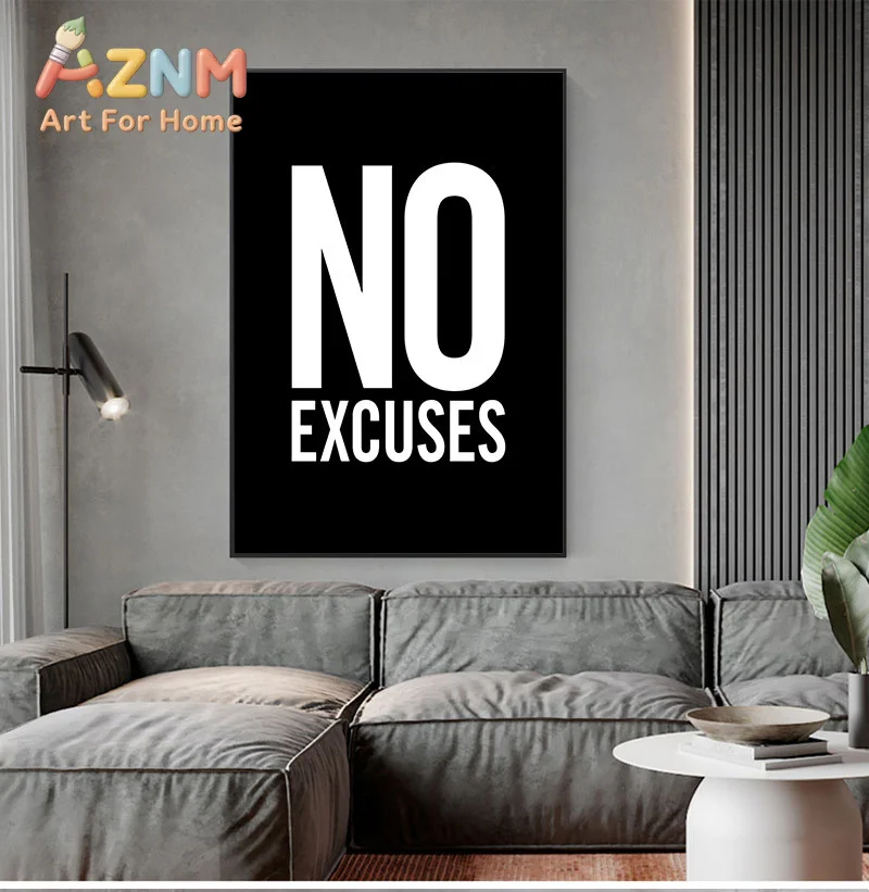 No Excuses Inspirational Quote Fitness Poster Gym Wall Decor , Motivational Art Typography Modern Canvas Painting Decoration