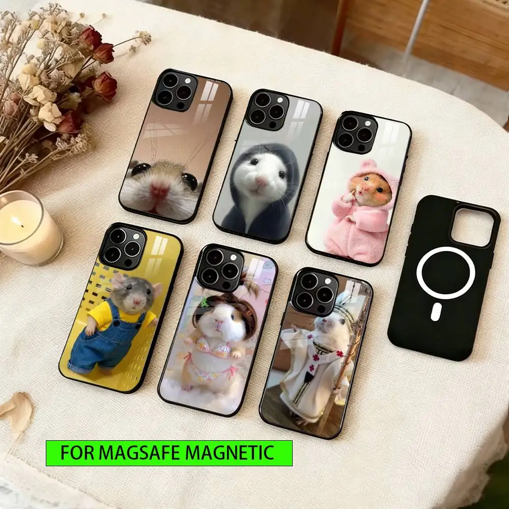 

Милый чехол для телефона с хомяком для iPhone 17, 16, 15, 14, 13, 12, 11 Plus, Pro, магнитный, для беспроводной зарядки Magsafe
