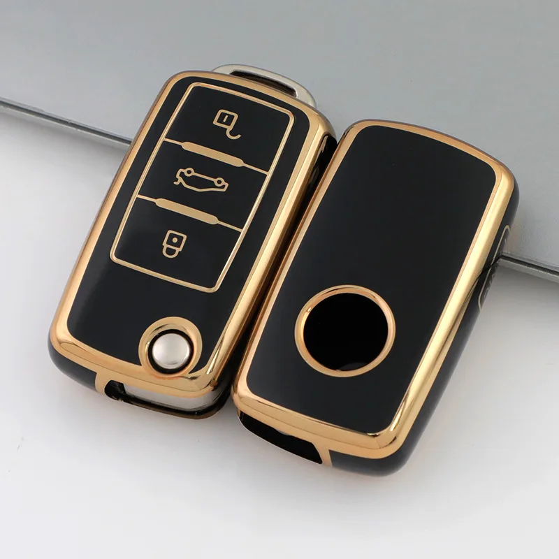 High End TPU for VOLKSWAGEN VW Touareg B6 Tiguan MK4 Seat Skoda 3+1 Button Remote Flip Car Key Case Cover Keychain Accessories