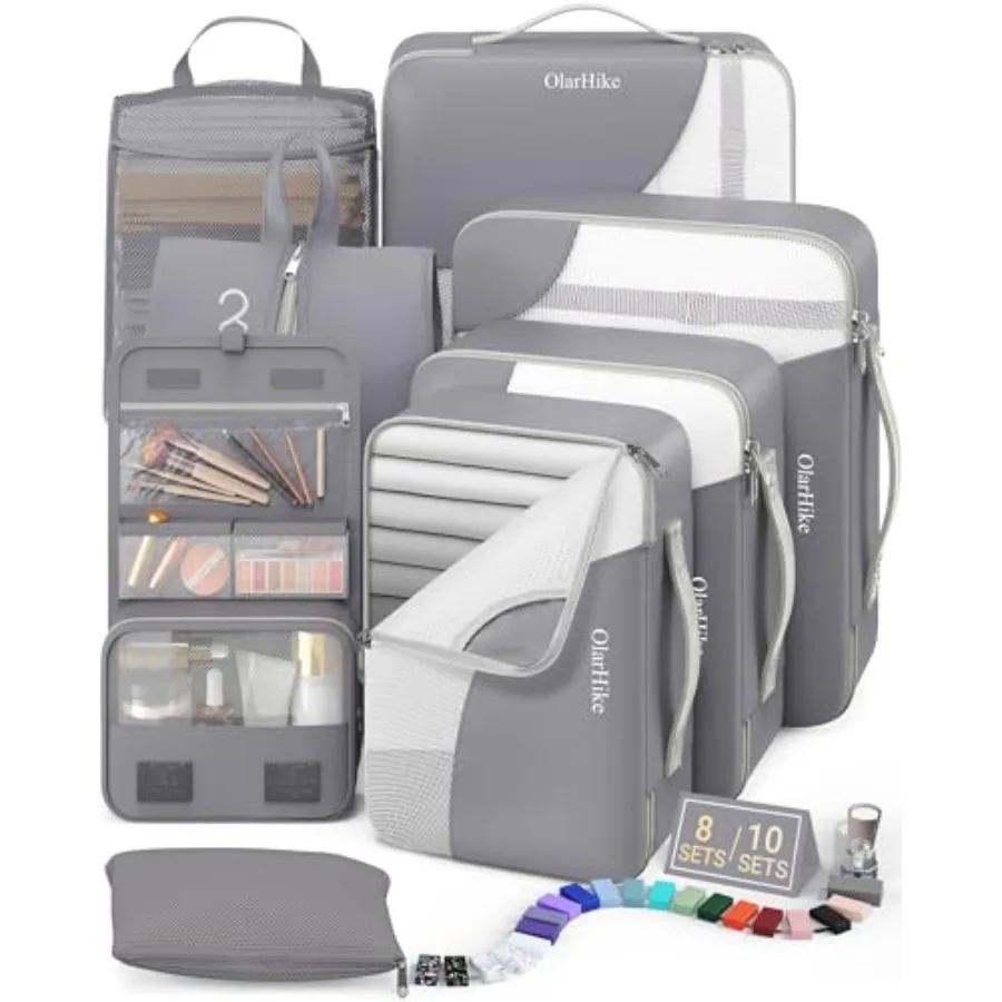 

8 Set Packing Cubes for Travel Gifts for Women Mom Durable Luggage Organizer with Shoe Hanging Toiletry Bag in Navy Blue Anti-T