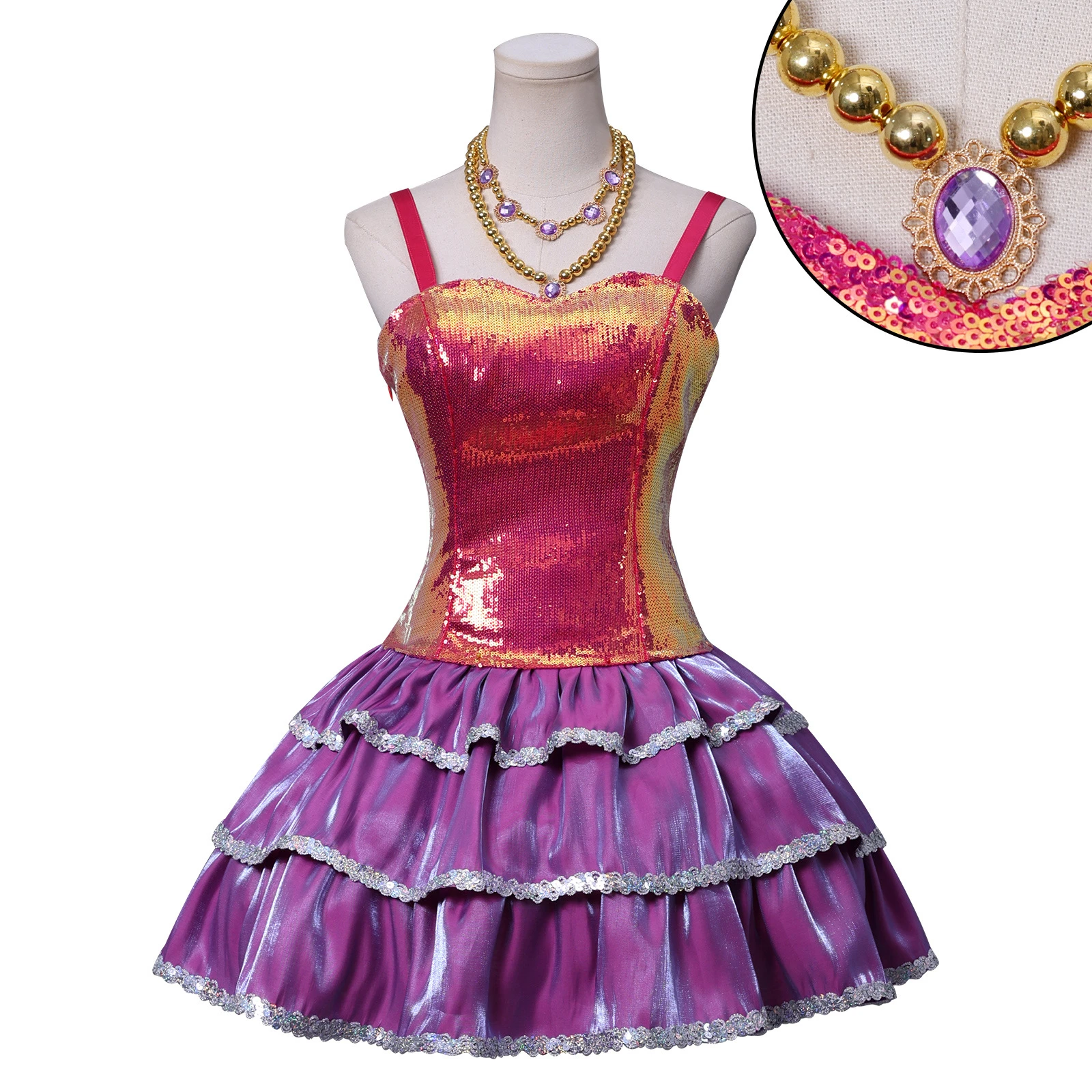 

Millicent Roberts Cosplay Costume Girl Classic Sequin Dress Cake Skirt Cute Sexy Suspender Skirt With Necklace Halloween Uniform