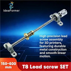T8 Trapezoidal Lead Screw 150-600mm+Anti-Backlash Nut+KP08/KFL08 Bearing Bracket+5*8mm Flexible Coupling For 3D Printer Parts.