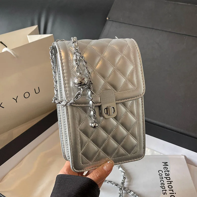 Ins Stylish Diamond Lattice Mini Chain Bag for Women 2024 Fashion Mobile Phone Bags  Luxury Crossbody Purse Small Designer Bags