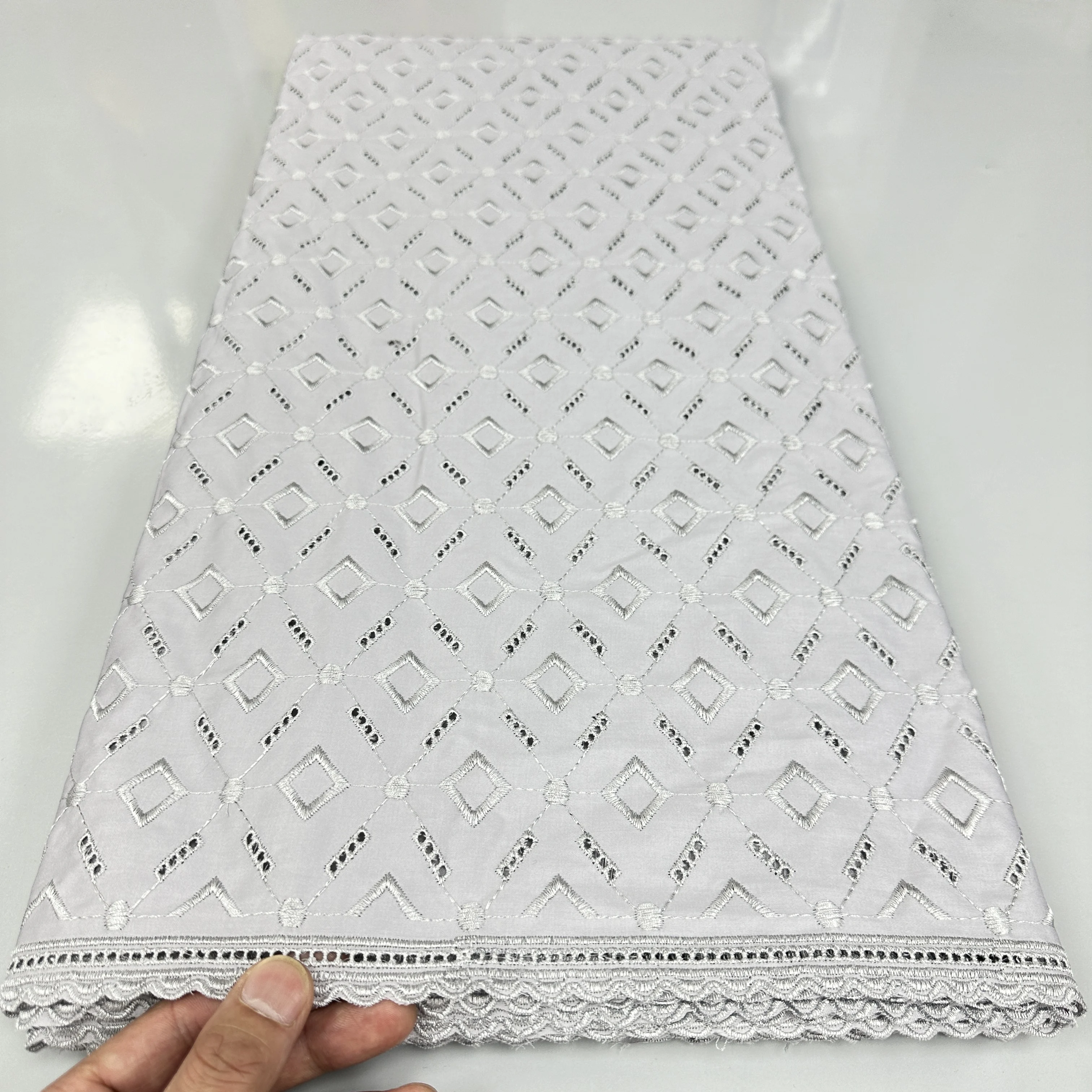 2024 Soft Cotton Lace For Men and Women Polished African Voile Lace Fabric High Quality 5 Yards Nigerian Couple Swiss Wear 3142