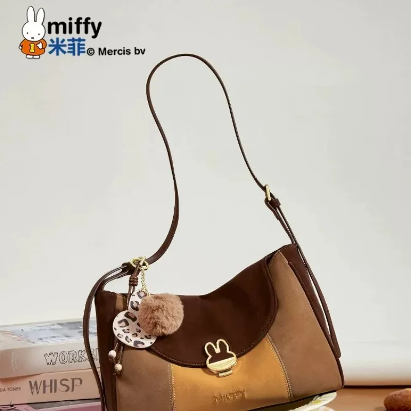 Miffy Kawaii Anime Large Capacity Tote Bag Retro Color Matching Temperament Versatile Commuting Armpit Crossbody Exquisite