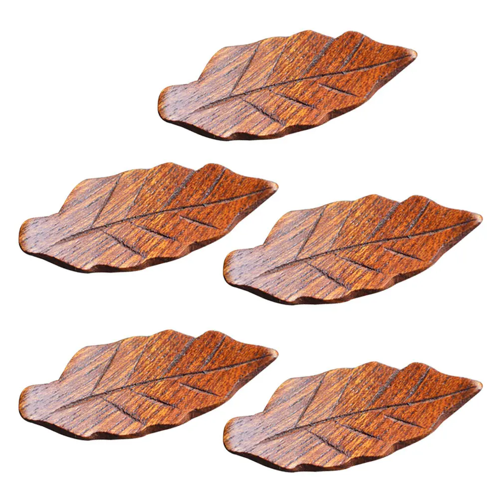 5Pcs Wood Chopsticks Holder Leaf Design Spoon Fork Rest Rack Protect Clean Tableware Dining Decor Natural Material
