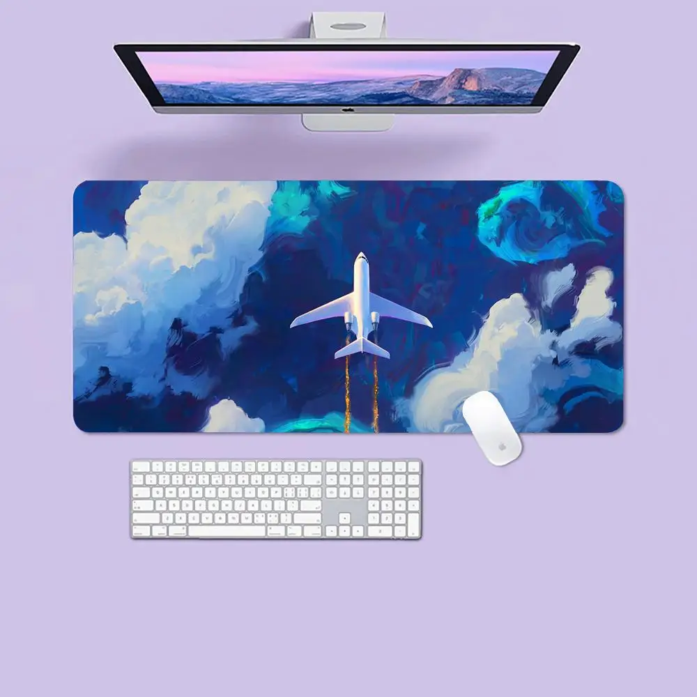 Plane Synthwave Mouse Pad Gaming Mouse Desk Mat Large Keyboard Pad   Desktop Rubber Mouse Cushion