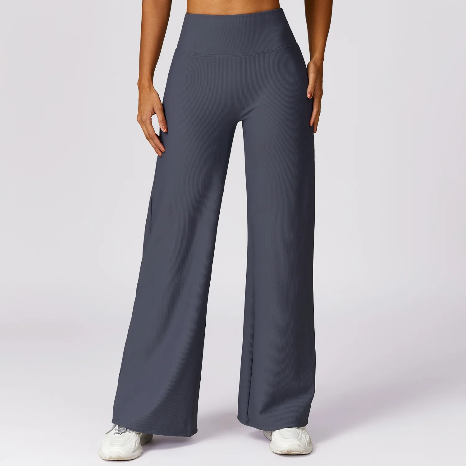 Pantalones acampanados acanalados para mujer, pantalones casuales de cintura alta, pierna recta, pierna ancha, pantalones deportivos sueltos de