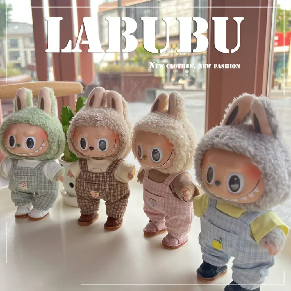 For Labubu T-shirt Pants Set Leisure Style 17cm Mini Plush Doll Clothes Outfit Idol Hat Clothing Gift Doll Accessories