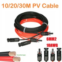 PowMr 30M/20M/10M Solar Panel Cable 10AWG Black and Red with Connector Solar Cable 6mm2 PV Extend Wire Solar Expansion Cable