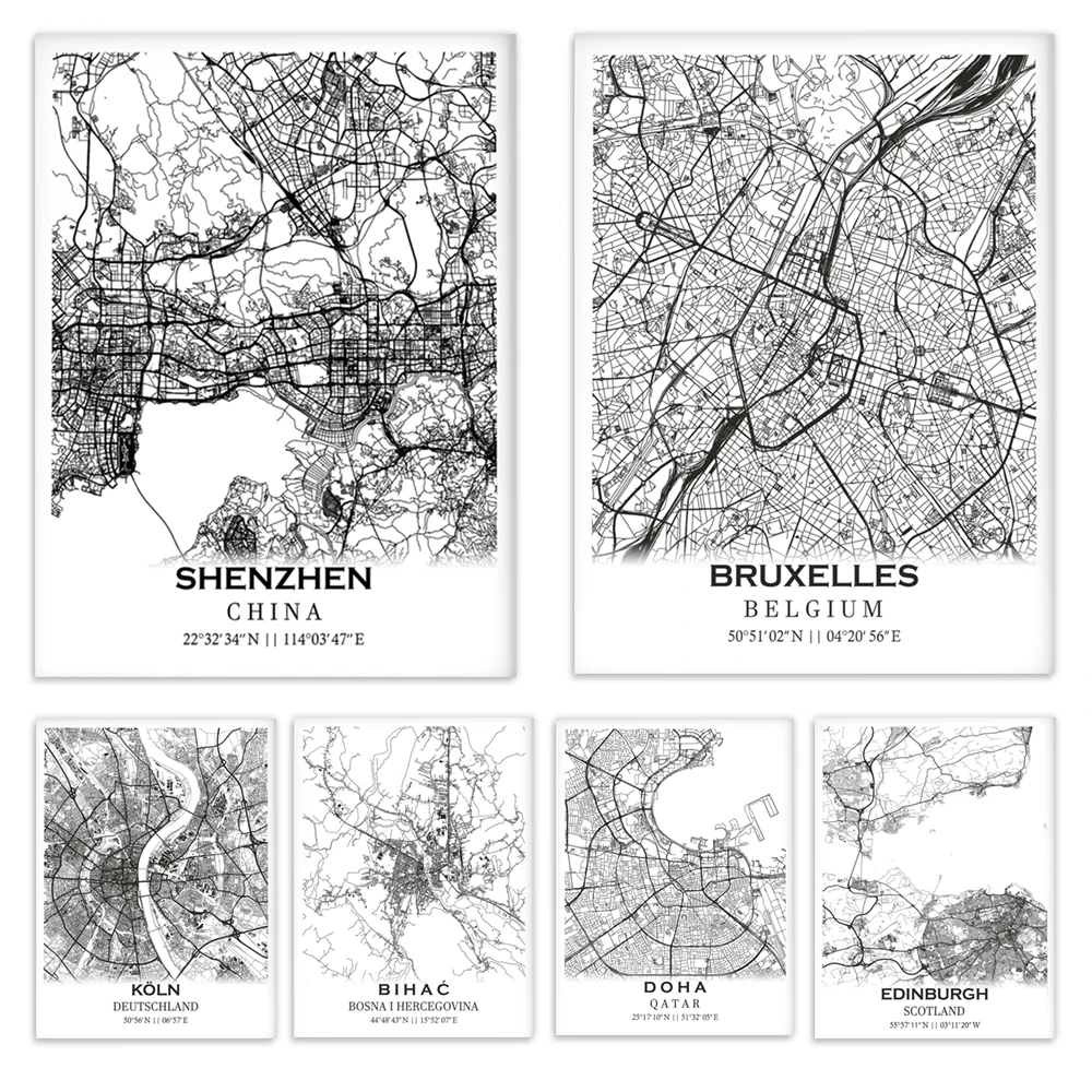 Wellington, Kuala Lumpur, Havana, Stockholm, Edinburgh, Trebinje, Madrid, Brcko, Shenzhen, Belgium, Frankfurt, Bihac map poster
