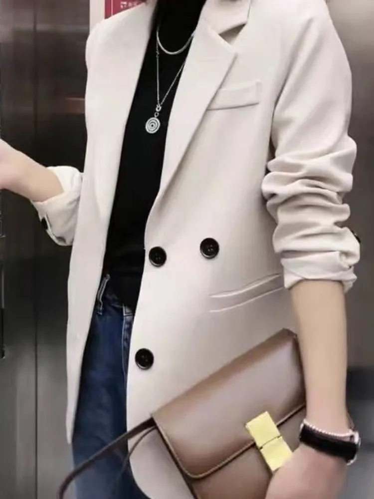 Women Chic Office Breasted Blazer Vintage Coat Solid Color Fashion Casual Fashion Long Sleeve Streetwear Tops 2022 New