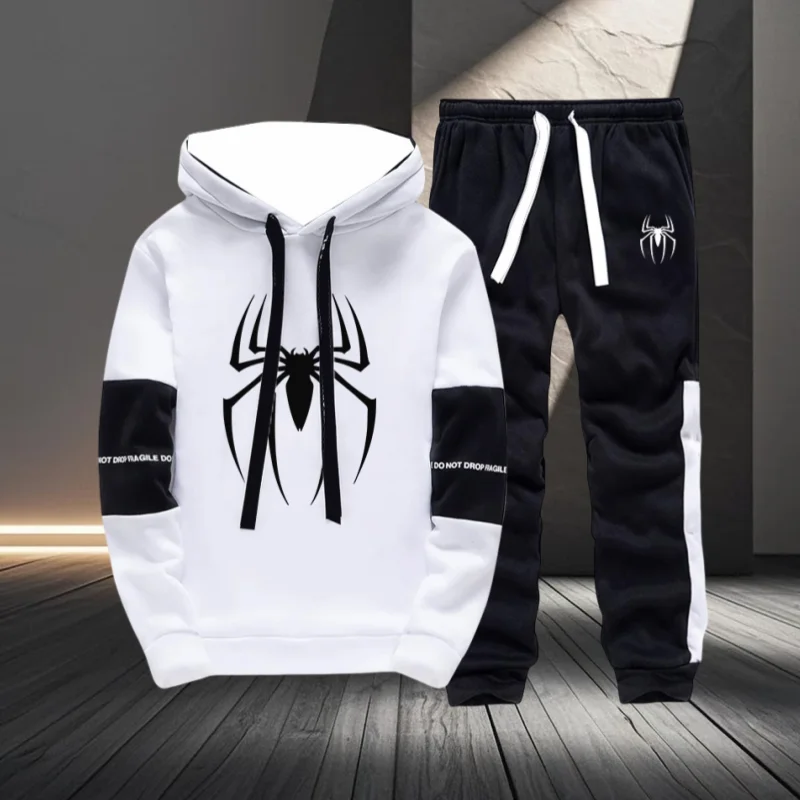 

Hot-selling Autumn and Winter High-quality Men's Casual Hoodie Set Black and White Printing Sports Comfortable Fashion Set