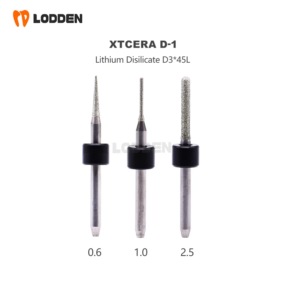 Xtcera D-1 for Lithium Disilicate Dental Lab Milling Burs Glass Ceramics D3 Grinding Emax Material Drill 2.5mm 1.0mm 0.6mm Tools