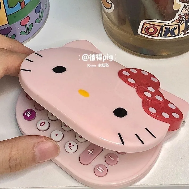 

Cute Hello Kitty Girl Style Portable Flip Mirror Computer Mini Pink Cartoon Cat Multi Functional Makeup Mirror Wholesale