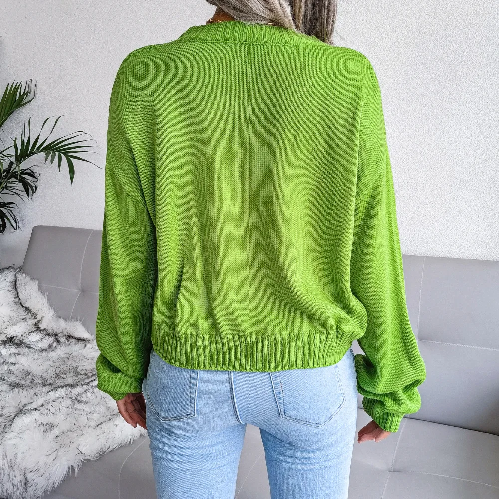 Autunno e inverno maglione lavorato a maglia nuvola bianca donna scollo a V manica lunga colori contrastanti cardigan moda abbigliamento casual