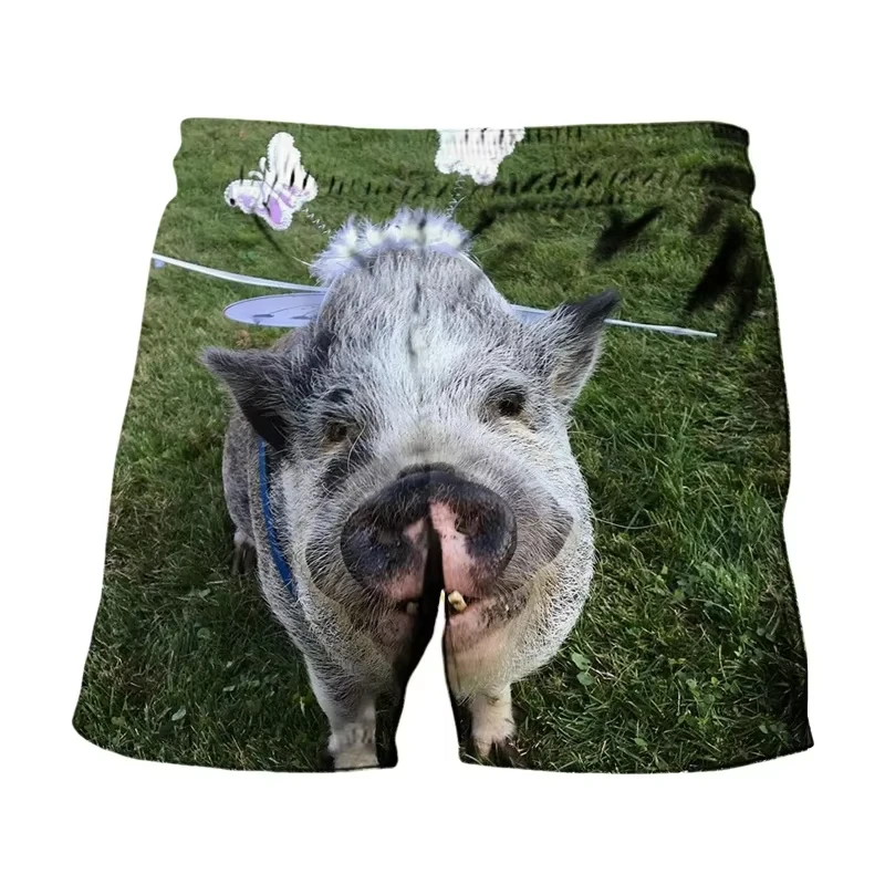 Funny Pig Pattern 3D Printed Beach Shorts For Men Casual Loose Surf Board Shorts Swimming Trunks Unisex Cool Sport Short Pants