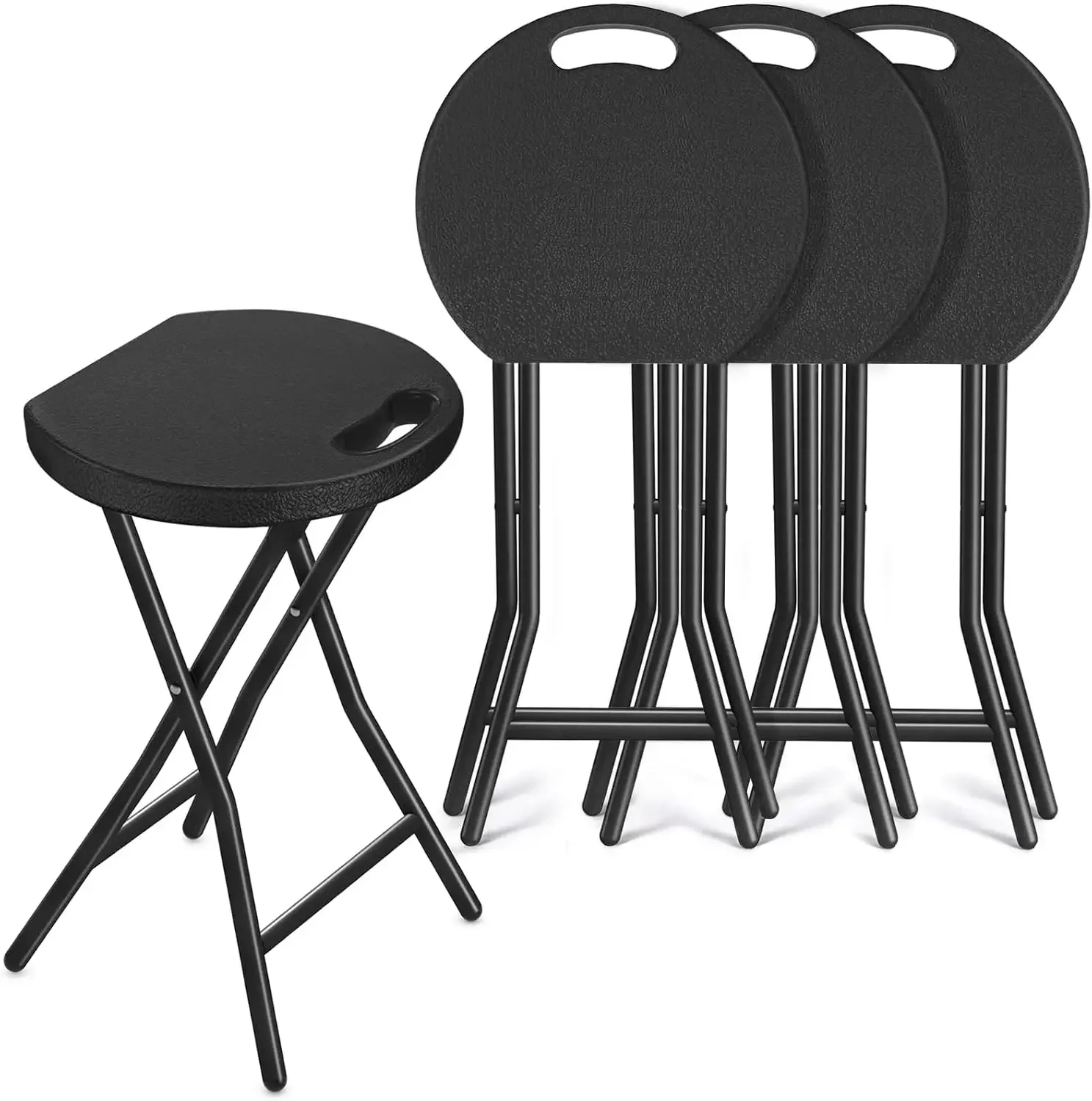 Furniture Portable Folding Chair with Handle, Heavy Duty Round Fold Stool Chair with 500lbs Capacity for Adults, 18 Inch Foldabl