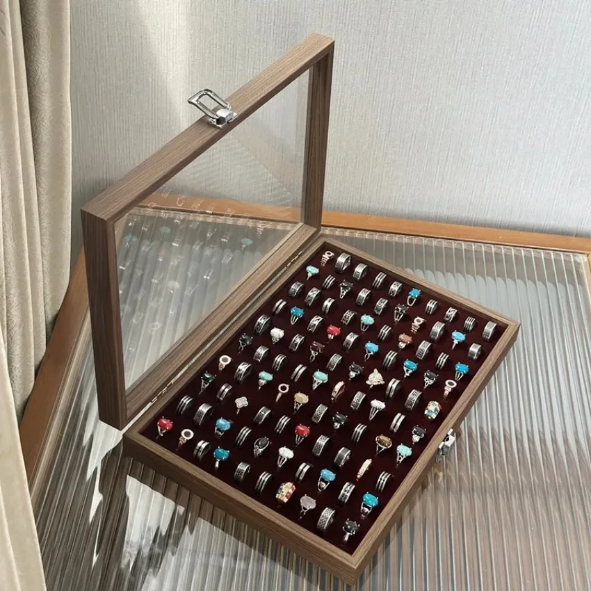 

Ring Storage Case 100 Seat Large Capacity Velvet Jewelry Box Ring Display Case Anti-Oxidation Jewelry Box Stall Props Chest
