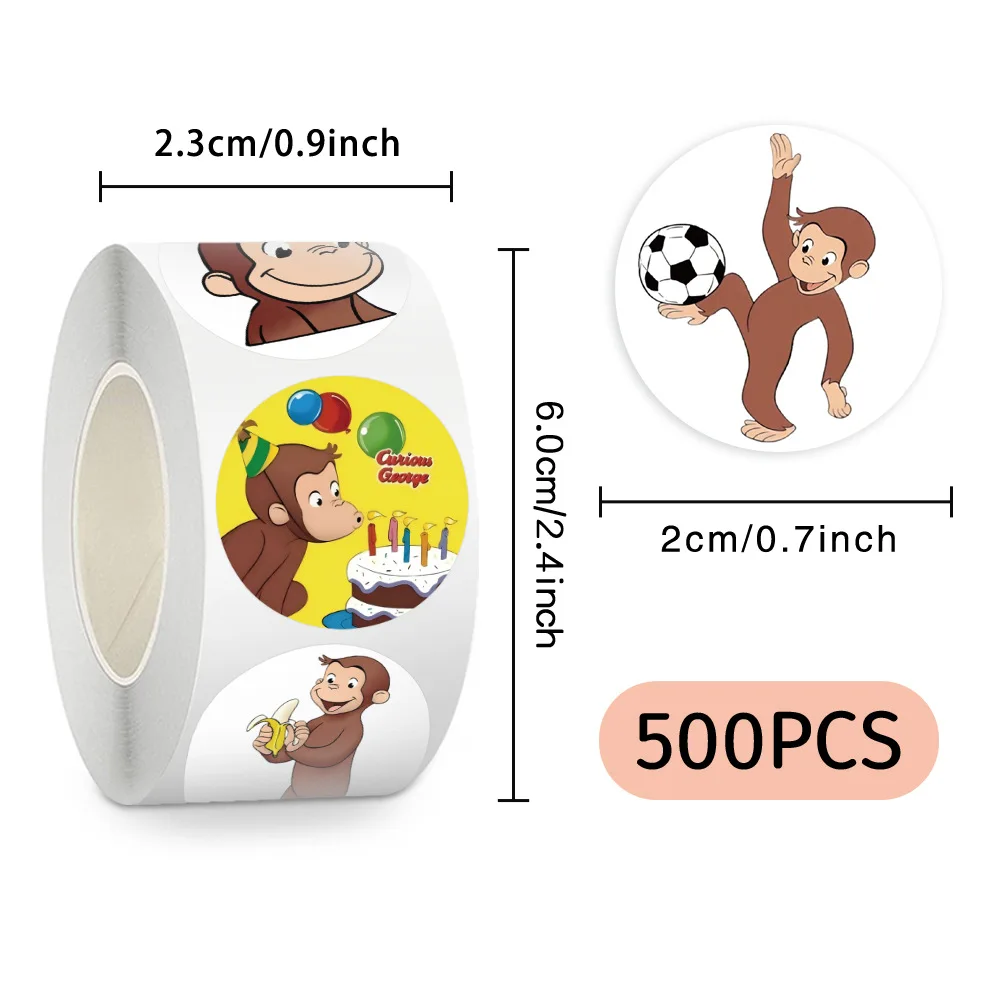 500pcs/Roll Cute Curious George Anime Cartoon Sealing Sticker DIY PVC Laptop Decals Decoration Stiker Reward Gift Toys image 5