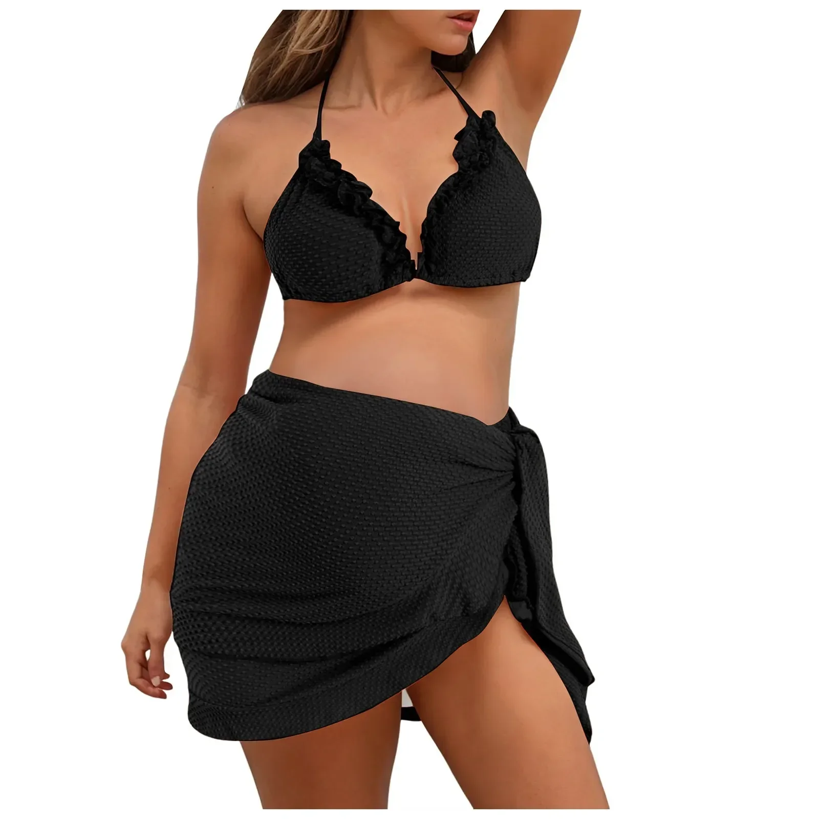 女性の妊娠中のスプリットスカート水着シンプルなファッション 3 ピースセクシーなワイドトリュフバック速乾性水着 trajes de baño mujer