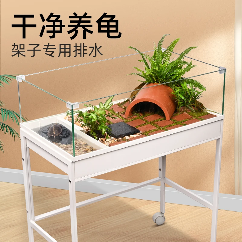 

Turtle tank Huangyuan turtle special breeding tank bottom drainage semi-water turtle large landscaping ecological tank villa hom