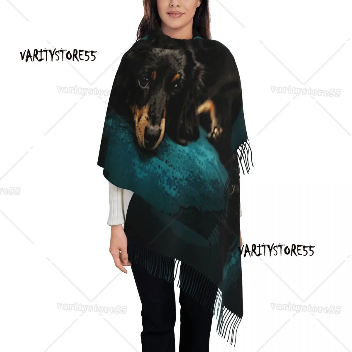 

Adorable Dachshund Scarf for Women Winter Fall Pashmina Shawls and Wrap Furry Dog cute Long Scarves with Tassel Lightweight