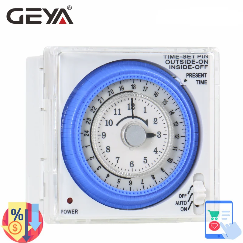 GEYA TB37 Mechanical Din Switch Timer 220V 15 Minute Adjustable Timer Manual or Automatic Control