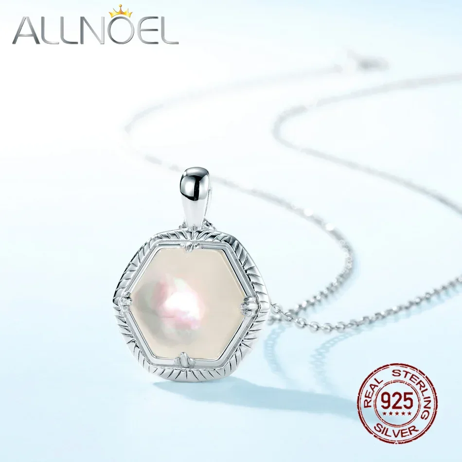 

ALLNOEL 925 Sterling Sliver 10mm White Shell Pendant Necklace for Women Unique Elegant Simple Style Birthday Jewelry Gifts